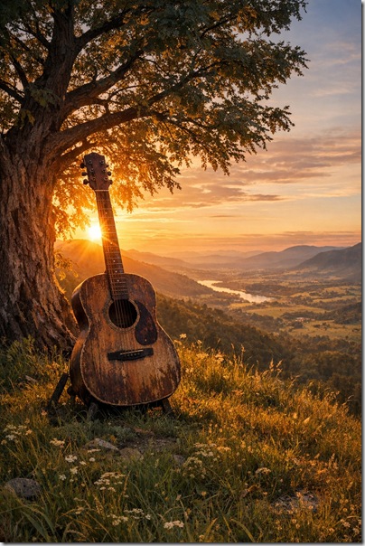 guitar-at-sunset